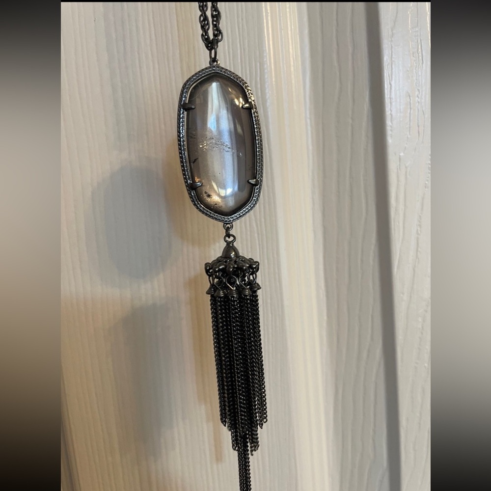 Kendra Scott Rayne Long Tassel Clear Mirror Rock Crystal Pendant Necklace